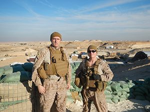 Father Christopher S. Fronk, S.J., CDR, CHC, USN, (left) in Iraq during Christmas season 2015 with his bodyguard, Josh Selvidge, RP2, USN.