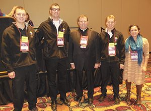 From left to right: John Paul Hennessey, Garrett Braun (2d Lt, USAFR), Bishop Neal J. Buckson, Vincent Gillmore (2d Lt, USAFR), and Casey Bustamante in Indianapolis, Ind.