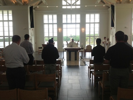 Archbishop Timothy Broglio celebrates Mass at Step Closer Retreat for prospective priests and military chaplains in Lutz, Florida on June 7, 2013.
