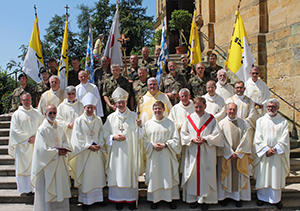  Bishops Franz-Josef Overbeck (front row, center) and F. Richard Spencer with fellow priests and Mariahilfberg pilgrims on July 2, 2015, in Bavaria, Germany.