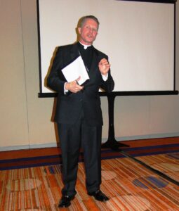Archbishop Timothy Broglio talks to Catholic ministry leaders in the U.S. military Thursday, March 7, at the Baltimore Hilton.