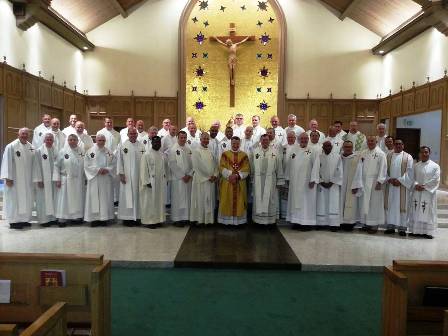 Archbishop Timothy Broglio with Catholic U.S. military chaplains at convocation in San Diego, Calif., Aug. 20-23, 2013.
